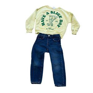 Zara Outfit "Have a Slice Day" Sweatshirt Blue Jeans Unisex Kids Size 3-4 Years